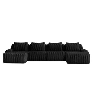 English Elm 146" U-shaped Modular Sectional Flannelette Sofa Deep Lounge Seating with Ottoman W714S01537
