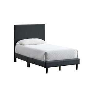 English Elm Baron Full Bed Frame with Faux Leather Upholstery, Slat Support, Adjustable Headboard Height, Fits 7–13" Black 26.37 L x 45.47 W x 7.48 H B078P380167