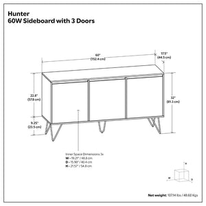 English Elm Hunter Solid Mango Wood Sideboard with Hairpin Legs and Three Storage Compartments B136P439008