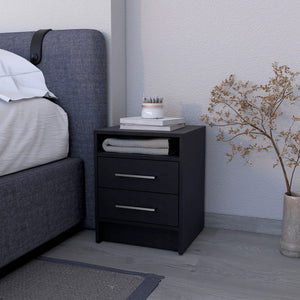 English Elm Wenge Two-Drawer Nightstand with Open Shelf, Smooth-Glide Rails, Durable Melamine, Compact 23.6"H B062P230638