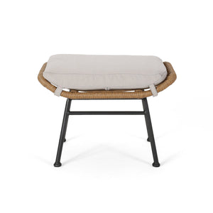 English Elm Christopher Knight Home® - Montana Light Brown Faux Rattan Outdoor Ottoman Set of 2 with Water-Resistant Cushions, Steel Frame Durable Elegance 65045.00LBRN