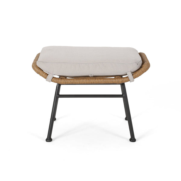 English Elm Christopher Knight Home® - Montana Light Brown Faux Rattan Outdoor Ottoman Set of 2 with Water-Resistant Cushions, Steel Frame Durable Elegance 65045.00LBRN