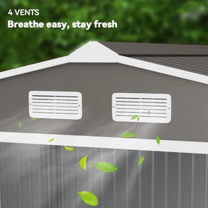English Elm Backyard Galvanized Steel Storage Shed with Sliding Doors and Weather Resistant Build T3971S00159