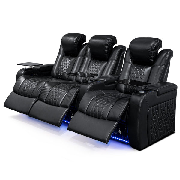 English Elm 93.3"power Recliner Set Nappa Leather Home Theater Rgb Led Memory Foam Seating W3819S00092