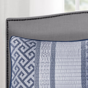 JLA Home Madison Park - 4 Jacquard Quilt Set with Shams and Throw Pillow — Reversible Woven Stripe, Neutral Luxe Quilted Texture 90 L x 90 W x 0.25H MP13-7395