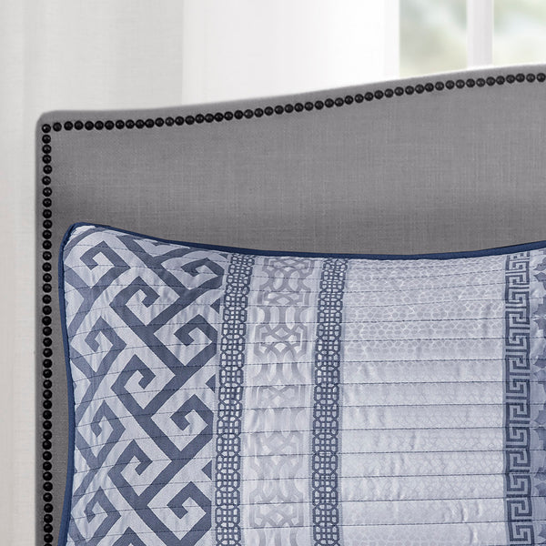 JLA Home Madison Park - 4 Jacquard Quilt Set with Shams and Throw Pillow — Reversible Woven Stripe, Neutral Luxe Quilted Texture 90 L x 90 W x 0.25H MP13-7395