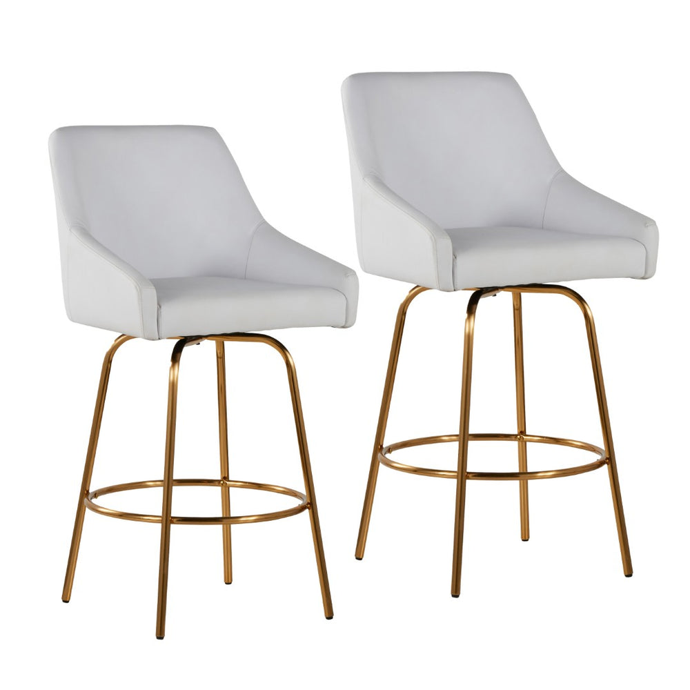 English Elm Fixed-height Swivel Counter Stools with Faux Leather Seats and Chrome Footrest Set of 2 B202S02151
