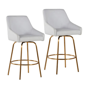 English Elm Fixed-height Swivel Counter Stools with Faux Leather Seats and Chrome Footrest Set of 2 B202S02151