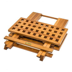 Homeroots 19" Brown Solid Teak Wood Square Indoor Outdoor Folding End Table   479009