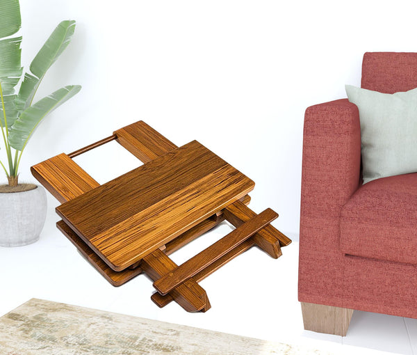 Homeroots 19" Brown Solid  Square Teak Folding Indoor Outdoor End Table   479015