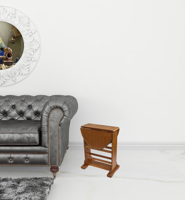 Homeroots 21" Brown Solid Wood Oval Drop Leaf End Table   479017