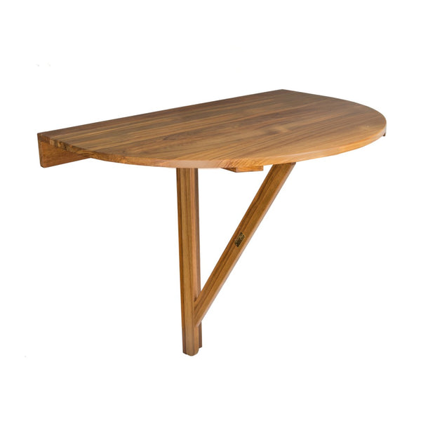 HomeRoots 24" Brown Half-Round Teak Folding Table - Space-Saving Design for Outdoor Balconies, Decks & Porches 479051