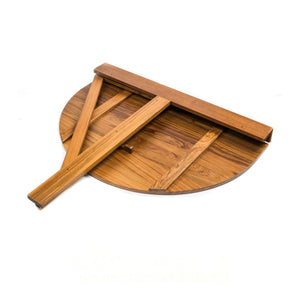 HomeRoots 24" Brown Half-Round Teak Folding Table - Space-Saving Design for Outdoor Balconies, Decks & Porches 479051