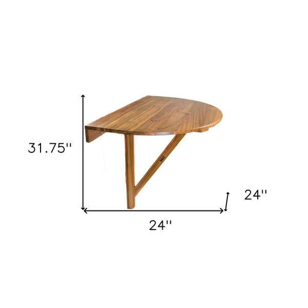 HomeRoots 24" Brown Half-Round Teak Folding Table - Space-Saving Design for Outdoor Balconies, Decks & Porches 479051