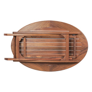 Homeroots 40" Brown Oval Solid Wood Folding Outdoor Side Table  Teak 479052