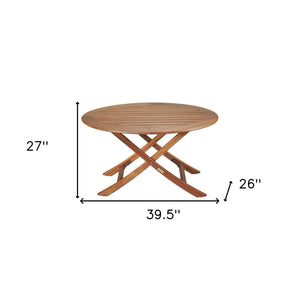Homeroots 40" Brown Oval Solid Wood Folding Outdoor Side Table  Teak 479052