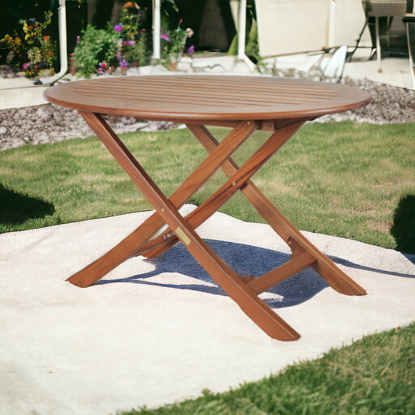 Homeroots 40" Brown Oval Solid Wood Folding Outdoor Side Table  Teak 479052