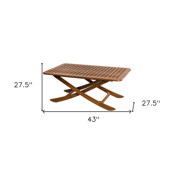 Homeroots 43" Brown Solid Wood Folding Outdoor Side Table  Teak 479053