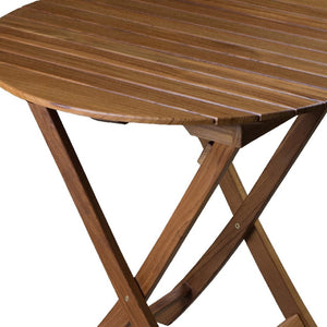 HomeRoots 30" Brown Rounded Solid Teak Folding Outdoor Side Table – Stylish, Durable, and Space-Saving Design! 479054