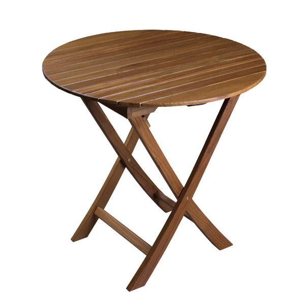 HomeRoots 30" Brown Rounded Solid Teak Folding Outdoor Side Table – Stylish, Durable, and Space-Saving Design! 479054