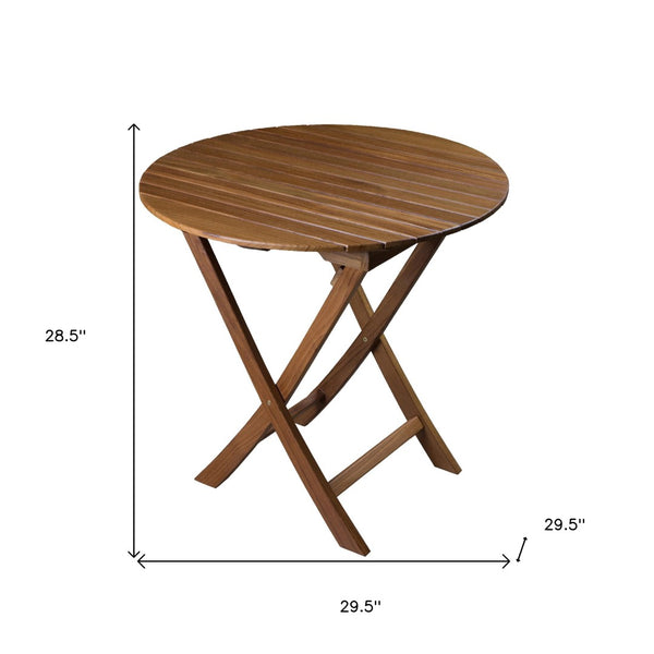 HomeRoots 30" Brown Rounded Solid Teak Folding Outdoor Side Table – Stylish, Durable, and Space-Saving Design! 479054