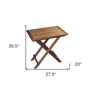 HomeRoots 28" Brown Solid Teak Folding Outdoor Side Table - Durable, Versatile Design for Indoor & Patio Use 479055