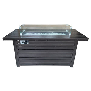 HomeRoots 50000 BTU 54" Rectangular Bronze & Clear Steel Propane Fire Pit Table with Cover for Cozy Gatherings 479057