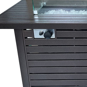 HomeRoots 50000 BTU 54" Rectangular Bronze & Clear Steel Propane Fire Pit Table with Cover for Cozy Gatherings 479057