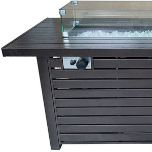 HomeRoots 50000 BTU 54" Rectangular Bronze & Clear Steel Propane Fire Pit Table with Cover for Cozy Gatherings 479057