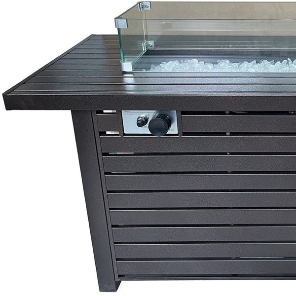 HomeRoots 50000 BTU 54" Rectangular Bronze & Clear Steel Propane Fire Pit Table with Cover for Cozy Gatherings 479057
