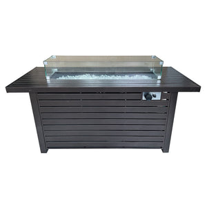 HomeRoots 50000 BTU 54" Rectangular Bronze & Clear Steel Propane Fire Pit Table with Cover for Cozy Gatherings 479057