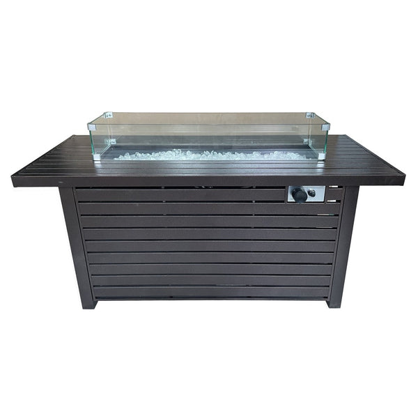 HomeRoots 50000 BTU 54" Rectangular Bronze & Clear Steel Propane Fire Pit Table with Cover for Cozy Gatherings 479057