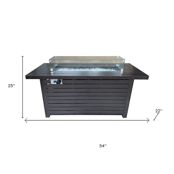 HomeRoots 50000 BTU 54" Rectangular Bronze & Clear Steel Propane Fire Pit Table with Cover for Cozy Gatherings 479057