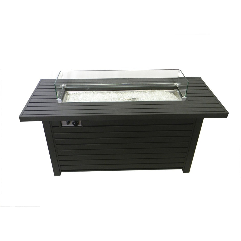 HomeRoots 50000 BTU Black & Clear Aluminum Propane Fire Pit Table - Elegant Outdoor Heating & Dining Solution 479058