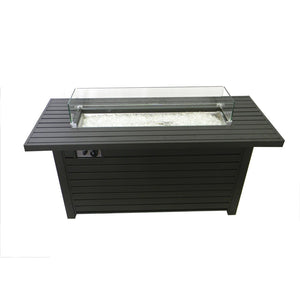 HomeRoots 50000 BTU Black & Clear Aluminum Propane Fire Pit Table - Elegant Outdoor Heating & Dining Solution 479058