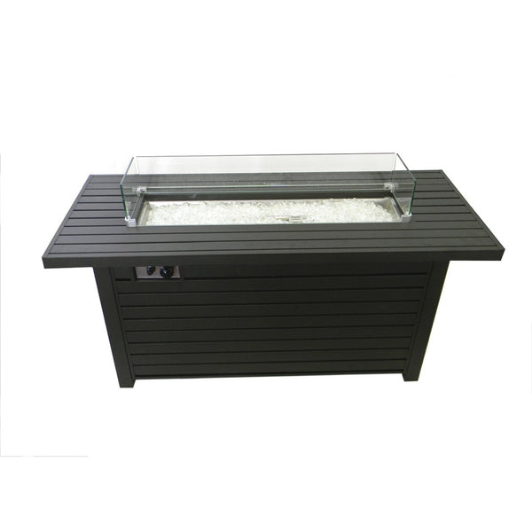 HomeRoots 50000 BTU Black & Clear Aluminum Propane Fire Pit Table - Elegant Outdoor Heating & Dining Solution 479058