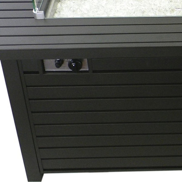 HomeRoots 50000 BTU Black & Clear Aluminum Propane Fire Pit Table - Elegant Outdoor Heating & Dining Solution 479058