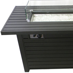 HomeRoots 50000 BTU Black & Clear Aluminum Propane Fire Pit Table - Elegant Outdoor Heating & Dining Solution 479058