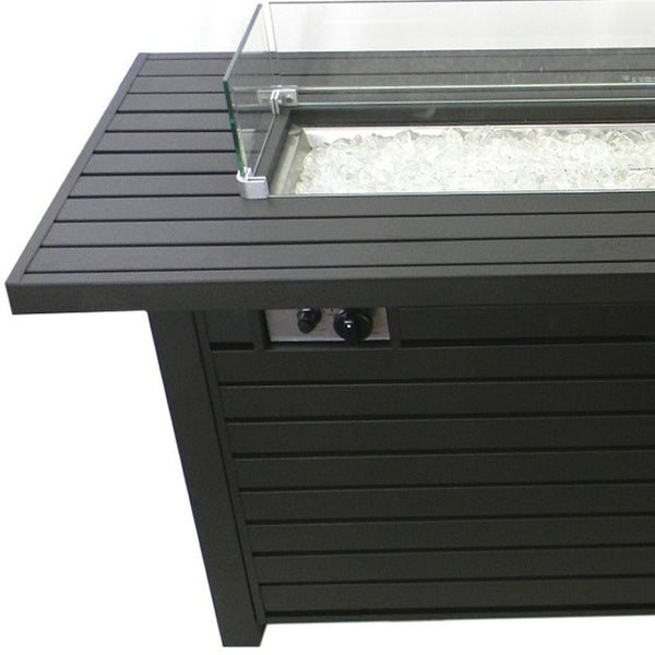 HomeRoots 50000 BTU Black & Clear Aluminum Propane Fire Pit Table - Elegant Outdoor Heating & Dining Solution 479058