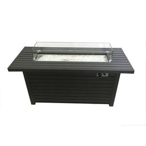 HomeRoots 50000 BTU Black & Clear Aluminum Propane Fire Pit Table - Elegant Outdoor Heating & Dining Solution 479058