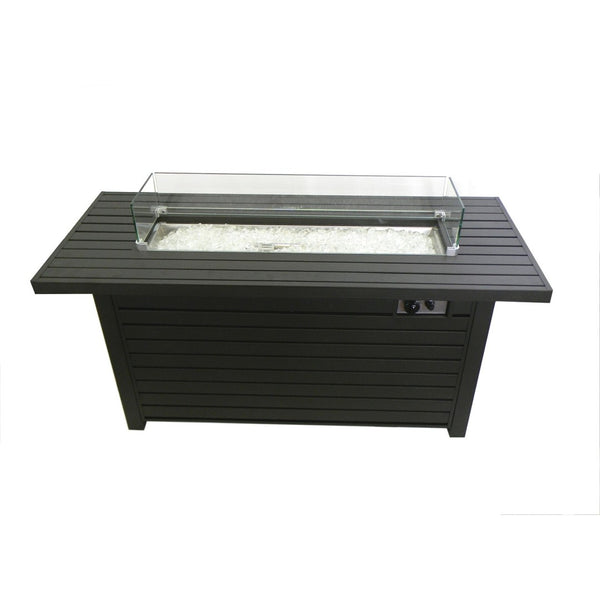 HomeRoots 50000 BTU Black & Clear Aluminum Propane Fire Pit Table - Elegant Outdoor Heating & Dining Solution 479058