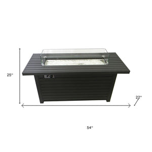 HomeRoots 50000 BTU Black & Clear Aluminum Propane Fire Pit Table - Elegant Outdoor Heating & Dining Solution 479058