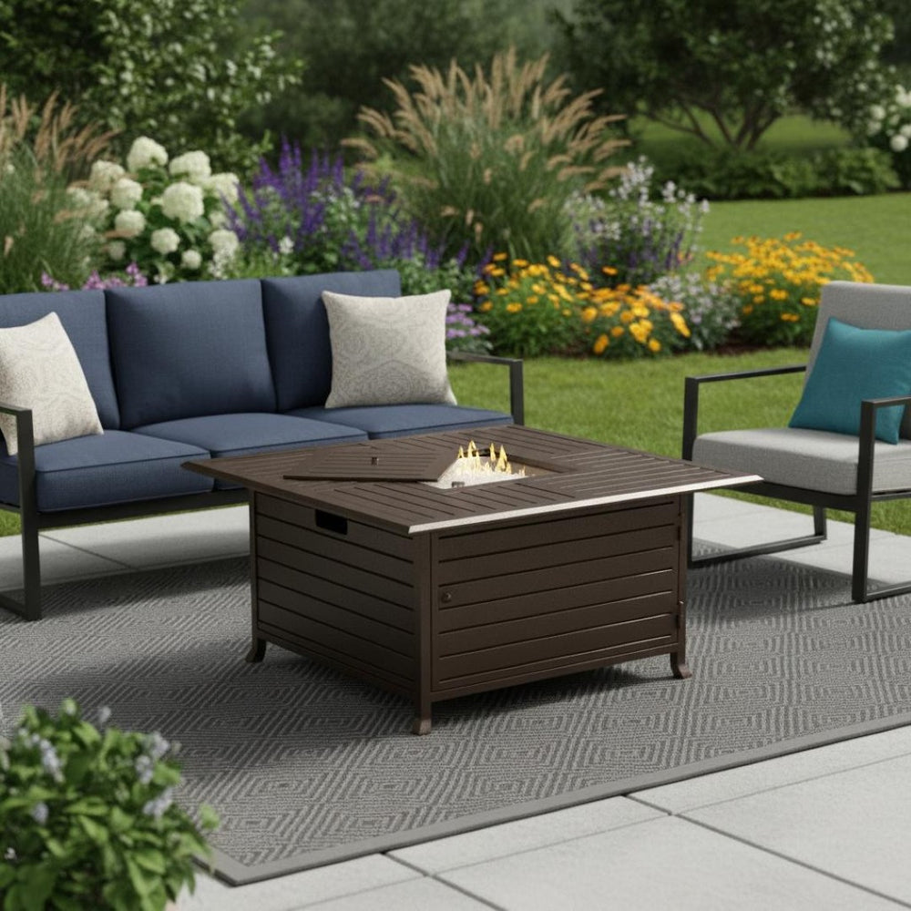 HomeRoots 42000 BTU 45" Bronze Aluminum Propane Fire Pit Table - Stylish, Durable & Perfect for Outdoor Gatherings 479059