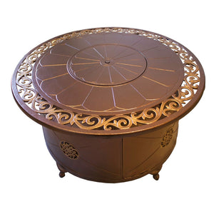 HomeRoots 42000 BTU 48" Round Bronze Aluminum Propane Fire Pit Table - Elegant Design with Cover Included 479060