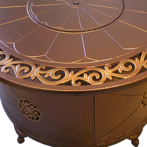 HomeRoots 42000 BTU 48" Round Bronze Aluminum Propane Fire Pit Table - Elegant Design with Cover Included 479060