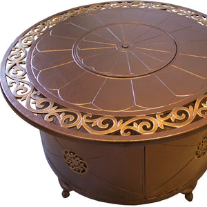 HomeRoots 42000 BTU 48" Round Bronze Aluminum Propane Fire Pit Table - Elegant Design with Cover Included 479060