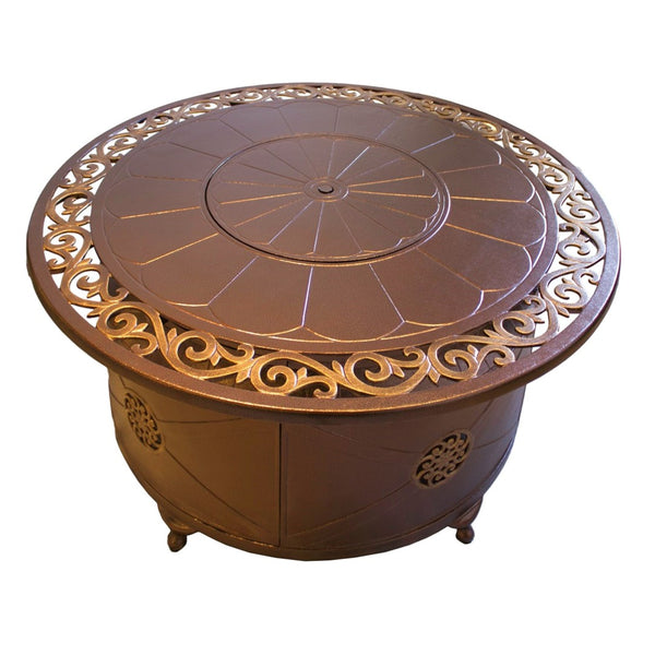 HomeRoots 42000 BTU 48" Round Bronze Aluminum Propane Fire Pit Table - Elegant Design with Cover Included 479060