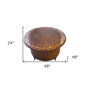 HomeRoots 42000 BTU 48" Round Bronze Aluminum Propane Fire Pit Table - Elegant Design with Cover Included 479060