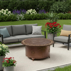 HomeRoots 42000 BTU 48" Round Bronze Aluminum Propane Fire Pit Table - Elegant Design with Cover Included 479060