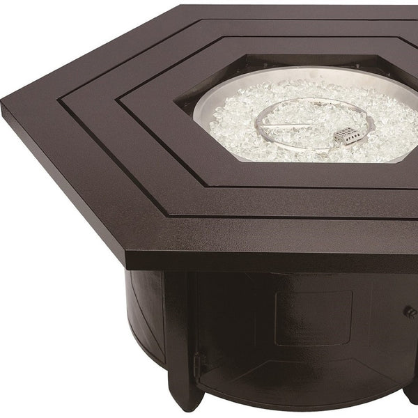 HomeRoots 40000 BTU 45" Bronze Aluminum Hexagon Fire Pit Table with Cover - Elegant Outdoor Heating Solution 479062
